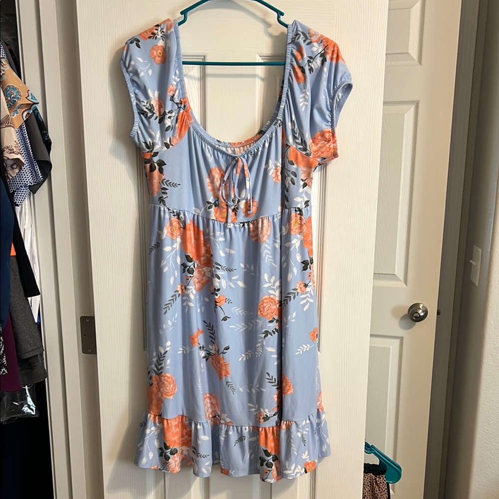 Floral Orange and Blue Dress